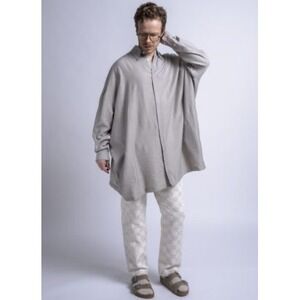 GREI NEW YORK Oversized Striped Button Up tunic Mens small boho Minimalist.